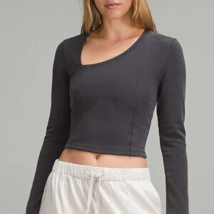 Lululemon Ribbed Softstreme Asymmetrical Long-Sleeve Shirt - Black - Size L